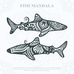 FISH Mandala. Boho Style elements. Animals boho style drawn. vector illustration.