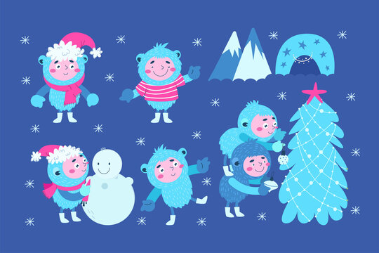 Cute fabulous Yeti are getting ready for Christmas