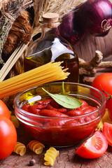 Tomato sauce with olive oil and spaghetti