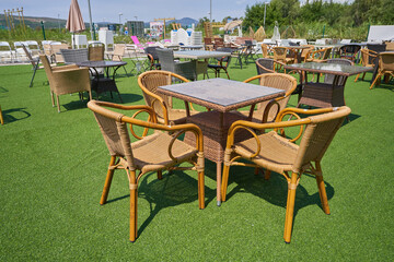 Sale of outdoor furniture in a warehouse outside
