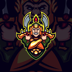 Angry Chinese Warrior Holding Machete Ancient Dynasty Vector Mascot