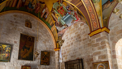 The interior  of the small monastery of St. George on the border of the Jewish and Armenian...