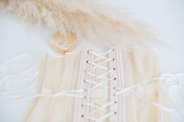 Fototapeta na wymiar beige corset on white background