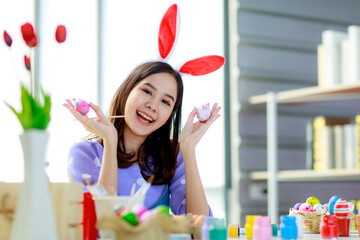 Close up of woman show Easter eggs..