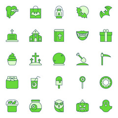 Green color outline icons for halloween.