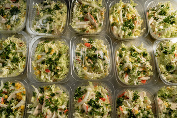 food delivery, restaurant takeaway, order food. Disposable healthy food lunch boxes. Healthy...