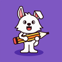 Rabbit Holding Pencil Mascot Illustration