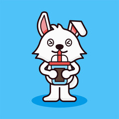 Rabbit Drinking Bubble Tea Mascot Illustration