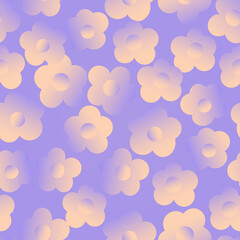 Abstract floral seamless pattern. Digital drawing. Simple shaped flowers, modern holographic gradient effect