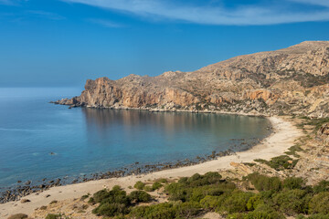 Fototapeta premium Backroads of the wild southern coast of the island of Crete, Greece. Wonderful landscapes, secluded beaches facing the lybian sea.