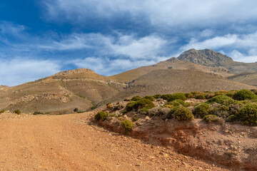 Backroads of the wild southern coast of the island of Crete, Greece. Wonderful landscapes, secluded beaches facing the lybian sea.