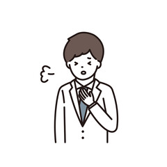 緊張して深呼吸をする男性薬剤師・医師のイラスト