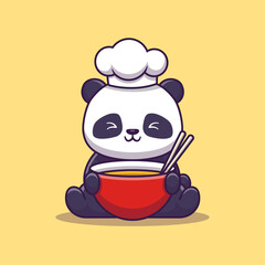 Cute Panda Chef Cartoon Vector Icon Illustration. Animal Food Icon Concept Isolated Premium Vector. Flat Cartoon Style
