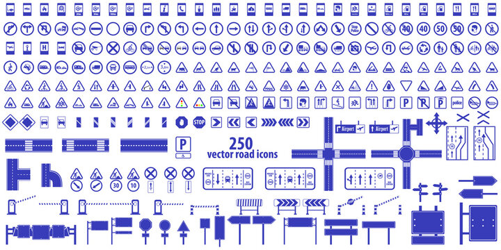 250 set Road sign very peri vector icons