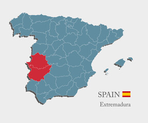 Vector map country Spain and region Extramadura