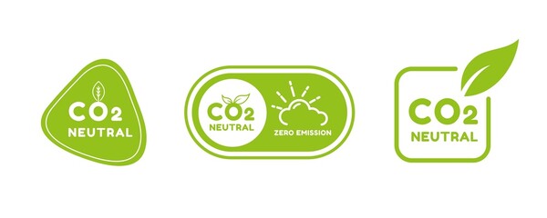 CO2. Carbon Neutral (zero emission) icon logo for climate change and green energy campaign. Eco green friendly sticker label for better environment concept.