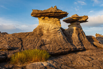 The twin rock pillars in Pha Taem National Park, Ubon Ratchathani  province, Thailand.