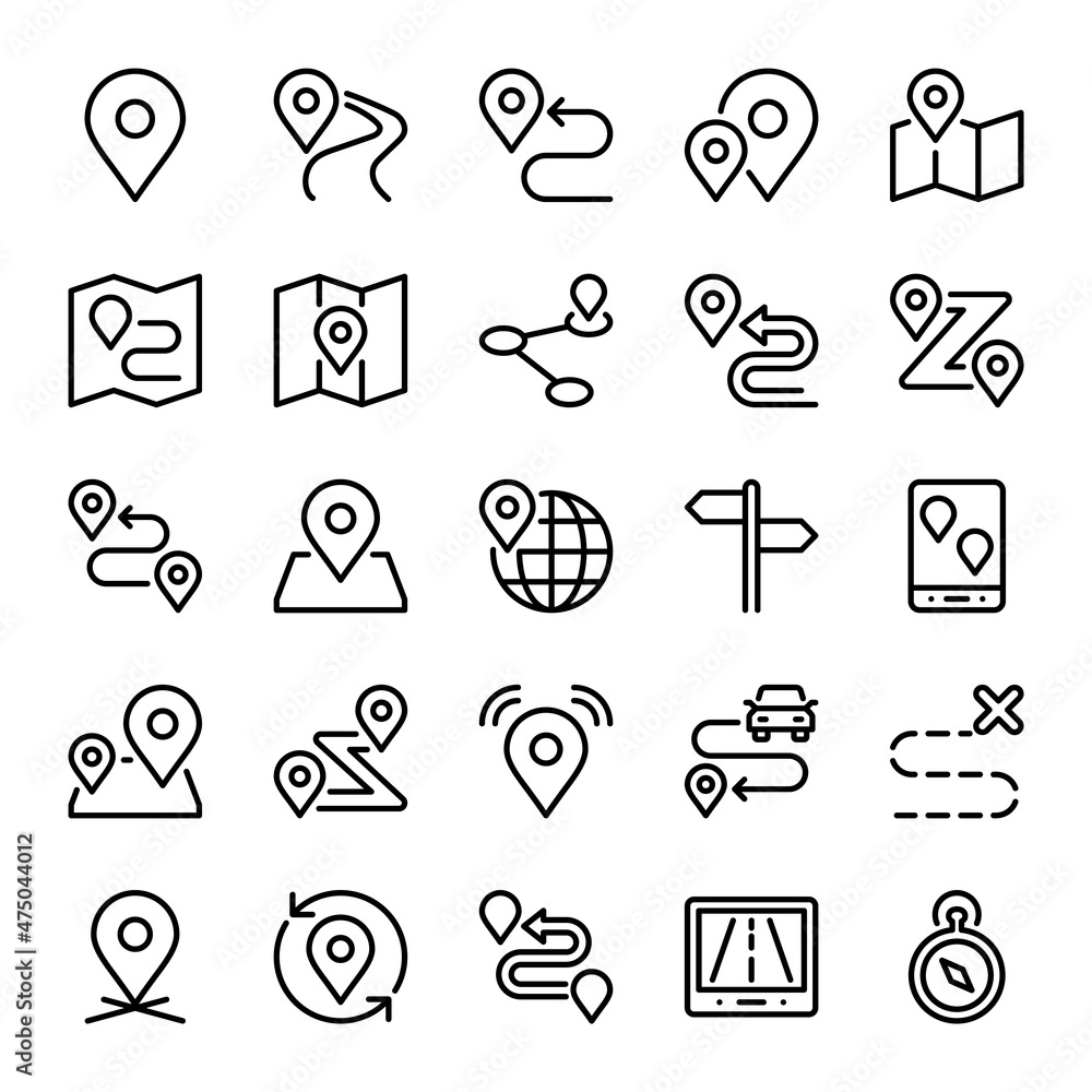 Poster outline icons for map and location.