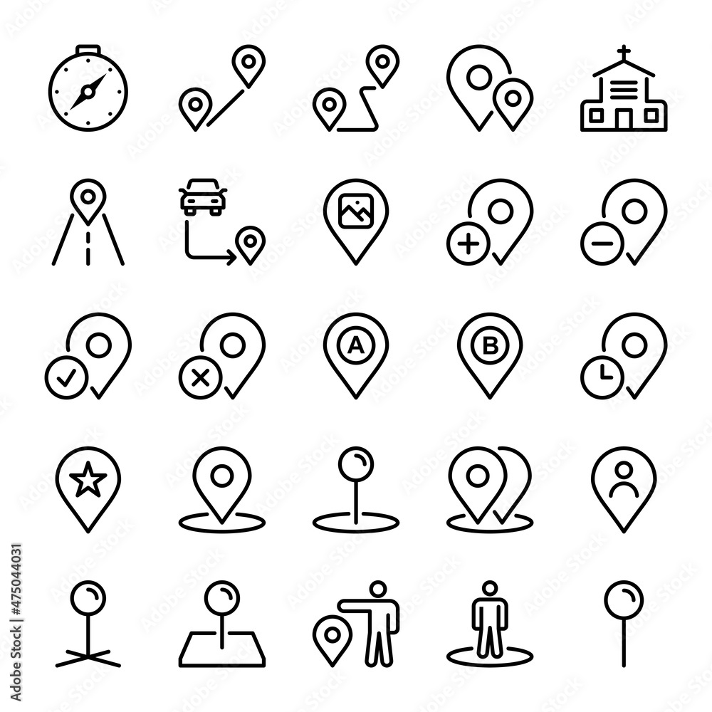 Poster outline icons for map and location.