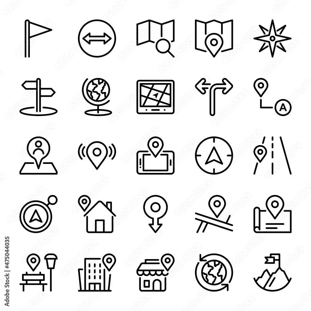 Poster outline icons for map and location.