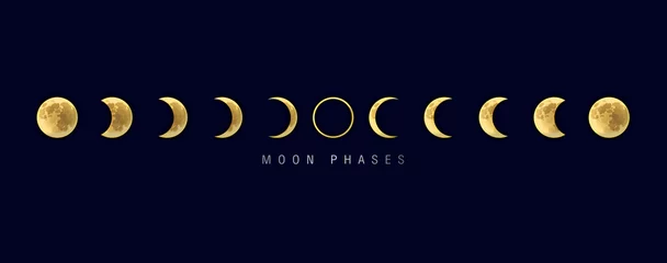 Papier Peint photo Lavable Pleine lune Set of Moon phases The shape of the sun when the solar eclipse occurs. Night space astronomy and nature moon phases. The whole cycle from new moons to full moon Set of Moon phases The shape of the sun