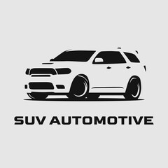 Fototapeta premium Suv automotive negative space icon. Car logo template. Autombile vector illustration. Isolated on white background. 