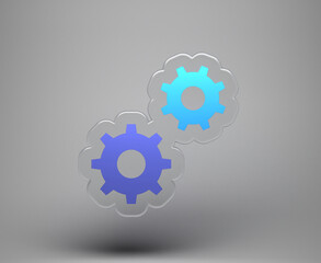 3d illustration. 2 GEAR with glass material style not white background. Well suited for icon, mobile app, or website.