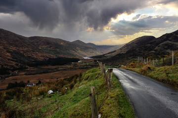 Road at the Black Valley on an autumn morning, located in county Kerry, south of the Gap of Dunloe and north of Moll's Gap, in Ireland