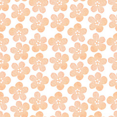 Seamless pattern of beige flowers. Watercolor vintage illustration. Isolated on a white background.