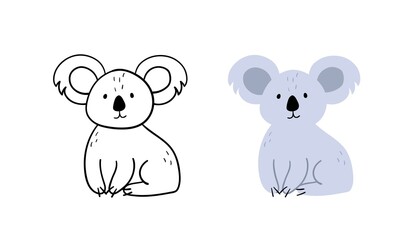 Cute hand-drawn koala character. Vector Bear Illustration. Contour and color version.