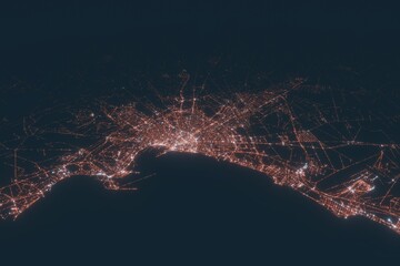 Palma aerial view at night. Top view on modern city with street lights