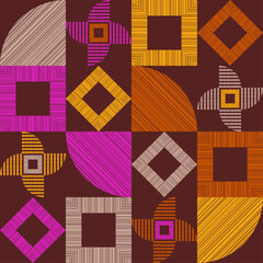 Navajo mosaic rug with traditional folk geometric pattern. Native American Indian blanket. Aztec elements. Mayan ornament. Seamless background. Vector illustration for web design or print. - 475046832