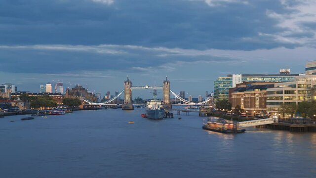 hyper lapse of Tower Bridge at sunset, London, UK