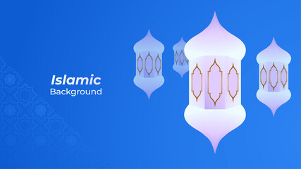 Ornamental blue pink pattern Islamic design background. Ramadan Kareem banner background