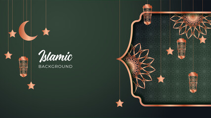 Ornamental arabic green pattern Islamic design background. Ramadan Kareem banner background