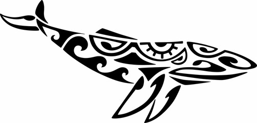 Whale in Maori Polynesian style. Tattoo sketch. - obrazy, fototapety, plakaty