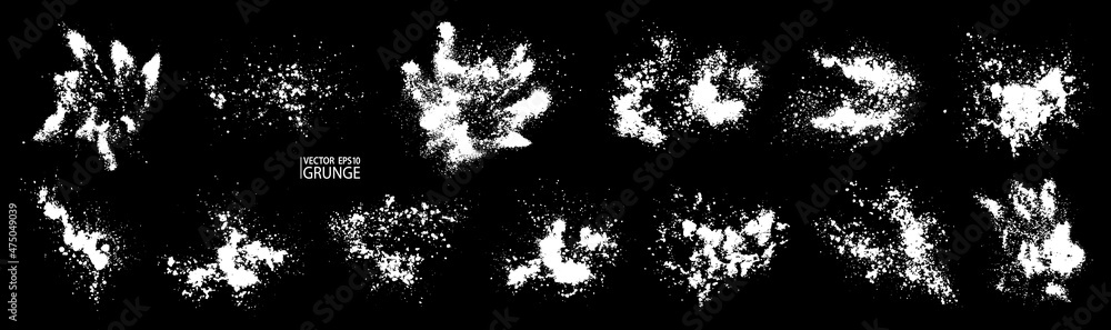 Sticker grunge powder splash set. grunge splatter abstract backdrops. powder explosion. paint burst texture.