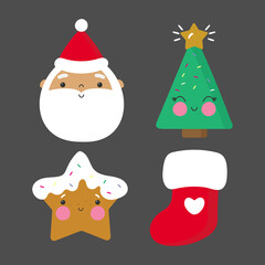 Christmas collection, New Year collection. Christmas set. Vector illustration isolated in cartoon style . For card, posters, banners, children books and print for clothes, t shirt, icons.