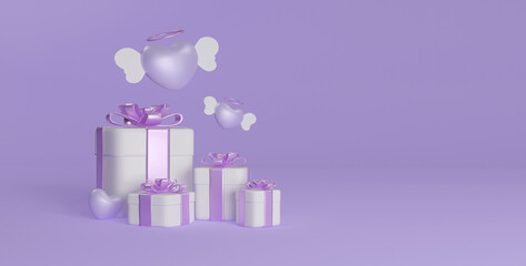 3d rendering of gift boxes on purple background with hearts for promotional product design with place for text valentine's day concept	
