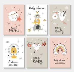 Fototapeten Little lion, moon and star, stork, cute characters set, posters for baby room, greeting cards, kids and baby t-shirts, and wear © Colorlife