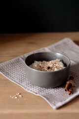 risengrod -  scandinavian-style, rice porridge. Popular traditional breakfast best hygge dessert for Christmas