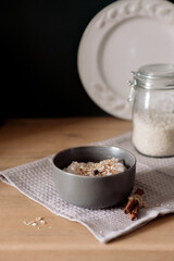 risengrod -  scandinavian-style, rice porridge. Popular traditional breakfast best hygge dessert for Christmas