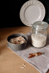 risengrod -  scandinavian-style, rice porridge. Popular traditional breakfast best hygge dessert for Christmas