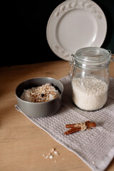 risengrod -  scandinavian-style, rice porridge. Popular traditional breakfast best hygge dessert for Christmas