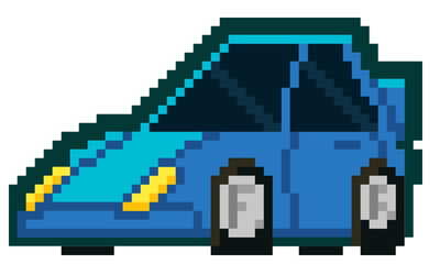Pixel Art - Blue Sport Car - Cartoon style - 8bit Game Art