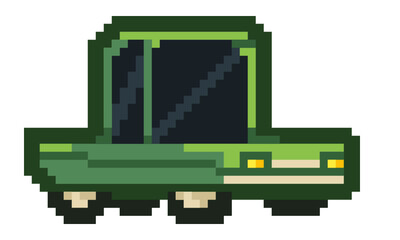 Pixel Art - Green Car - Cartoon style - 8bit Game Art