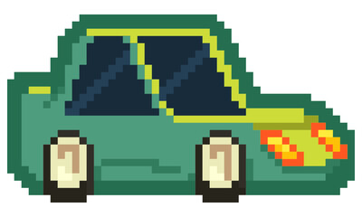 Pixel Art - Green Car - Cartoon style - 8bit Game Art