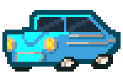 Obraz premium Pixel Art - Retro Car - Cartoon style - 8bit Game Art - Violet - Purple - Blue - Grey