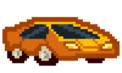 Pixel Art - Yellow Sport Car - Cartoon style - 8bit Game Art