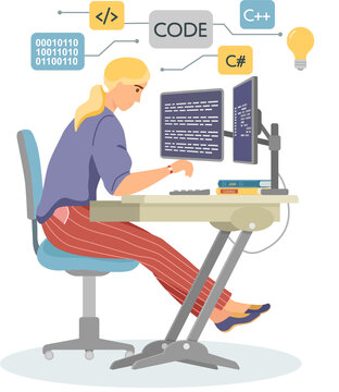 Programmer engineering and coding. Programmer working on code for web app development on computer. Concept of script coding and programming in php, javascript, python languages. Software developers